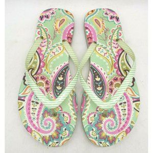 Vera Bradley Green Multi-Color Casual Slide Flip Flop Sandals Shoes Womens 7 - 8